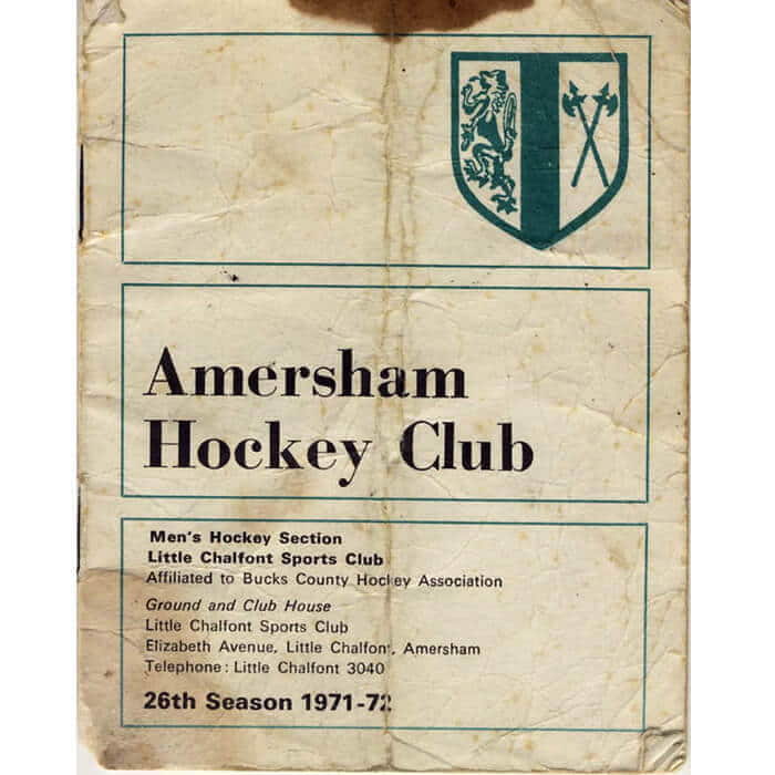 Amersham Hockey Club Fixture Card 1971-72 26th Year