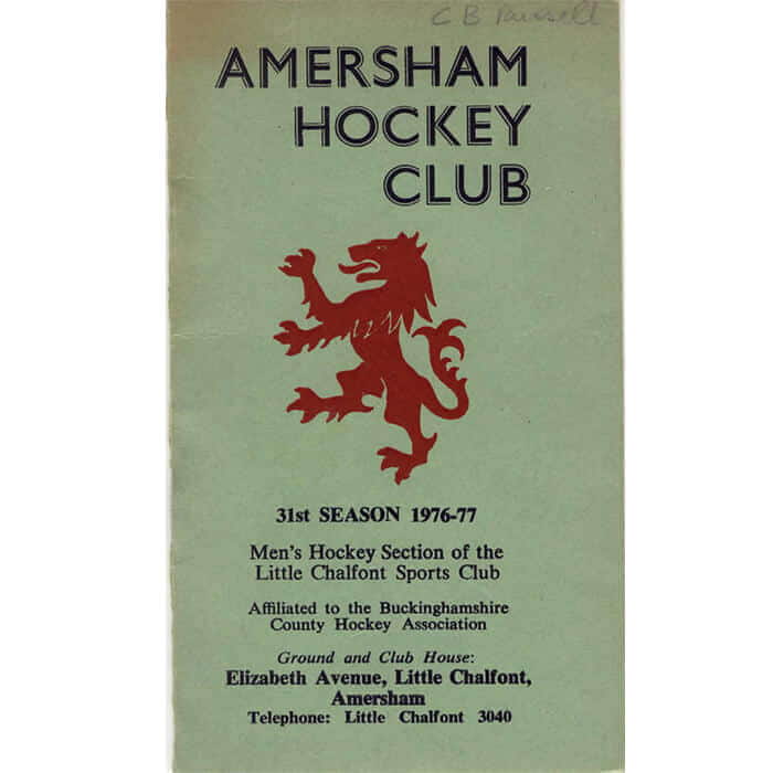 Amersham Hockey Club Fixture Card 1976-77 31st Year